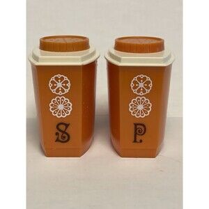 Vintage Lustro Ware Salt & Pepper Shaker Set Retro Orange Plastic 70s